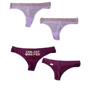 Victoria's Secret Lot of 2 Thong‎ Panties M Bundle Gold Heart Lavender Purple Lq
